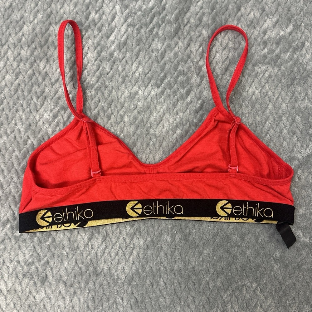 ETHIKA Bralette Women's M Red Bra Spaghetti Strap Razor Back Cotton - Picture 2 of 10